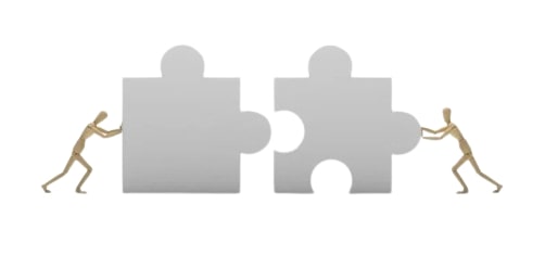 Two figures pushing puzzle pieces together